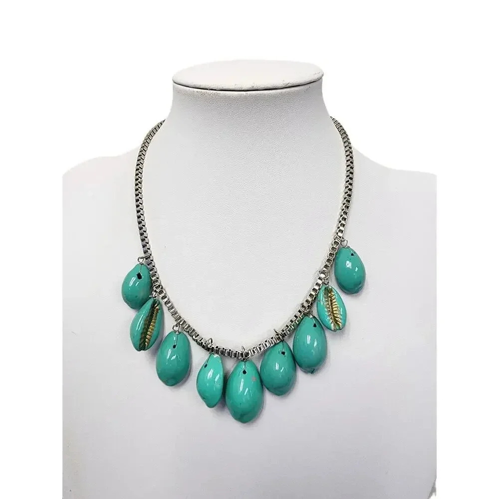 Vintage Turquoise Shell Necklace with Silver Tone Lobster Clasp